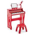 GYMAX Kids Piano Set, Children 37 Keys Keyboard with Stool, Adjustable Microphone, Detachable Music Stand, MP3 Interface, Record & Play, Electronic Piano Toy Set for Girls Boys (Red)