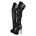 blingqueen Stiletto Thigh High Boots for Women Platform Heel Stilettos Super Sky High Heels Over The Knee High Boots Side Zip Up Booties Round Closed Toe Long Shaft Sock Boots Black Size 13