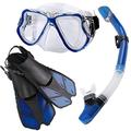 Mask Fins Snorkel Set Snorkeling Gear for Adults Kids, Swim Goggles Panoramic View Anti-Fog Anti-Leak, Dry Top Snorkel and Dive Flippers Kit for Diving Scuba Swimming Fre