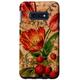 Hülle für Galaxy S10e Etui mit Erdbeeren und Blumen, rustikaler Kork-Holzdruck-Effekt