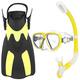 Snorkeling Gear Mask Fins Snorkel Set with Adjustable Flippers, Panoramic View Anti-Fog Mask, Dry Top Snorkel Snorkeling Gear for Scuba Diving Swimming