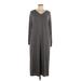Lush Casual Dress - Midi V-Neck Long sleeves: Gray Print Dresses - Women's Size Large