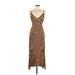 Kivari Cocktail Dress - Midi V-Neck Sleeveless: Brown Leopard Print Dresses - Women's Size Medium