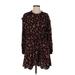 Free People Casual Dress - Mini High Neck Long sleeves: Black Floral Dresses - Women's Size X-Small