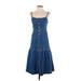 Madewell Casual Dress - Shirtdress Scoop Neck Sleeveless: Blue Solid Dresses - Women's Size 0