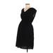 Motherhood Casual Dress - Party V-Neck Sleeveless: Black Print Dresses - Women's Size Medium Maternity