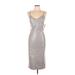 Forever 21 Cocktail Dress - Party V Neck Sleeveless: Silver Solid Dresses - New - Women's Size Large