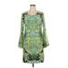 MSK Casual Dress - Mini Scoop Neck 3/4 sleeves: Green Dresses - Women's Size X-Large