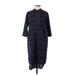 Poetry Casual Dress - Midi High Neck 3/4 sleeves: Blue Plaid Dresses - Women's Size 2