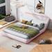 Modern Upholstery Platform Bed w/Sloped Headboard & LED Light Strips