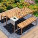 3 Pieces Acacia Wood Table Bench Dining Set for Patio, Porch, Garden, Poolside