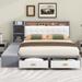 Queen Low Profile Platform Bed Frame w/ Upholstery Headboard & Drawers, Grey