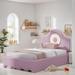 Pink Modern Princess Wave Design Upholstered Platform Bed with LED Headboard