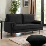 HomeRoots 69" Black Velvet and Dark Brown Sofa and Toss Pillows - 69