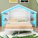 Wood Full Size Platform Bed with House-shaped Storage Headboard and Built-in LED Kids Bed