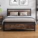 King Bed Frame with Wooden Headboard, No Box Spring Needed, Heavy Duty Metal Bed Frame, Strong Slat Support, Mattress Foundation