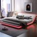 Comfortably Upholstery Platform Bed Frame with Sloped Headboard, Modern Wood Wave-Like Low-Profile Bed w/LED Light Strips