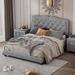 Velvet Platform Bed Frame with Button Tufted Headboard Rivet-Decorated Low Profile Slats Bed Frame, No Box Spring Needed