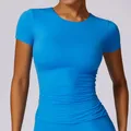 Camicie da Yoga da donna manica corta tinta unita Fitness Crop Top Workout Top Push Up Running