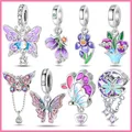 100% 925 Sterling Silver Sparkling Zircon Butterly Blossom Tulips Spring Flower Charms Fit Pandora