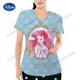 Disney Pocket V-Neck Woman T-shirts for Women Women's T-shirt Summer Tops Y2k Clothing Female Korean