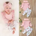 Cute Infant Baby Boys Romper Flying Sleeve Tops + Long Pants Flamingo Headband 3PCS Clothes Set Cute