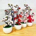 1pcs Bonsai Silk Flowers Plum Artificial Potted Plants Blossoms Simulation Plum Branch Vases Wedding