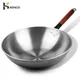 Cast Iron Wok Chinese Traditional Iron Woks 30/32/34cm Flat Bottom Wok and Stir Fry Pans with Wooden