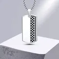 Vnox Mens Geometric Dog Tag Checkerboard Necklaces Stainless Steel Militay Dogtag Pendant with Box