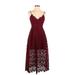 ASTR The Label Cocktail Dress - Midi V Neck Sleeveless: Burgundy Print Dresses - Women's Size Small