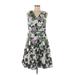 Talbots Casual Dress - Mini V-Neck Sleeveless: Gray Floral Dresses - Women's Size 6 Petite
