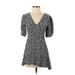 Free People Casual Dress - Mini V Neck Short sleeves: Green Print Dresses - Women's Size X-Small