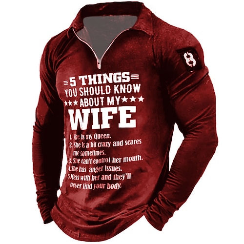 Langarm-Quarter-Zip-Tee für Männer Lustige 5 Dinge die du über meine Frau wissen solltest Grafik-Shirt humorvolles Familienbeziehungsgeschenk