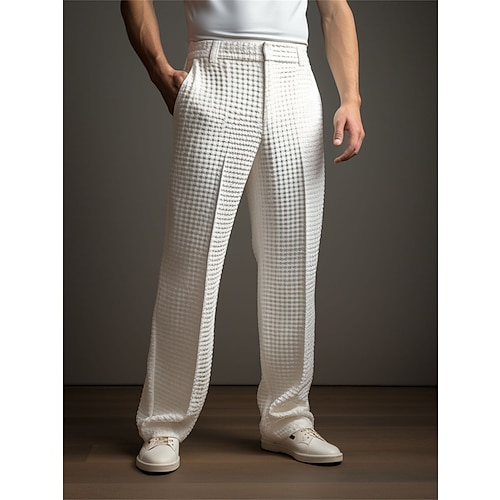 Herren Hose Anzughose Stoffhosen Waffelhose Fronttasche Gerader Schnitt Einfach Komfort Hochzeit Geschäft Täglich Mode Schick Modern Schwarz Weiß Dehnbar Image