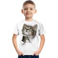 Kids Boys' T shirt Tee Short Sleeve Cat Dinosaur Graphic 3D Print Animal School Children Tops Active White Cat Bright white White cat