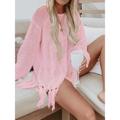Women's White Dress Summer Dress Cover Up Mini Dress Tassel Fringe Holiday Vacation Beach Hawaiian Crew Neck Long Sleeve Loose Fit White Yellow Pink Color One-Size Size