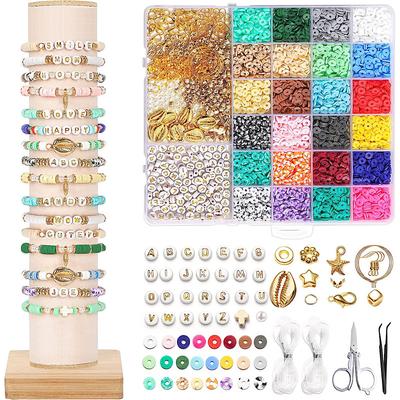 Bracelet Making Kit for Adults Friendship Clay Beads JewelryBracelet Making Kit for Teen Girls Charm Bracelet Maker Set with Letter Beaded Kit for Teen Girls Birthday Gift 24-Color 4800Pcs