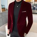 Men's Corduroy Jacket Blazer Business Cocktail Party Wedding Party Fashion Casual Fall / Winter Polyester Velvet Plain Button Pocket Casual / Daily Single Breasted Blazer Black Burgundy Blue Dark Blue