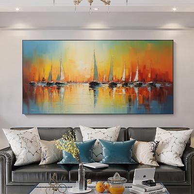 Hand Painted Oil Painting Original Sailboats Painting on Canvas Large Wall Art Abstract Colorful Painting Ocean Art Living room Wall Decor No Frame