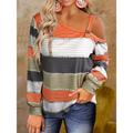 Women's T shirt Tee Striped Casual Daily Orange Print Cold Shoulder Long Sleeve Print Diagonal Neck Regular Fit Spring Fall