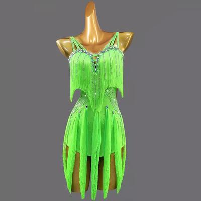 Latin Dance Dance Costumes Dress Tassel Pure Color Splicing Women's Performance Training Sleeveless Chinlon Spandex