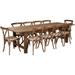 Gracie Oaks Pitre 8' x 40" Rustic Folding Farm Table Set w/ 10 Cross Back Chairs & Cushions Wood in Brown/Green | 30" H x 40" W x 96" L | Wayfair