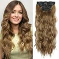 4PCS Clip in Hair Extensions Honey Blonde Mixed Light Brown 20 Inch Long Wavy Synthetic Hair Extensions (4pcs 20Inch )