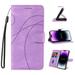 for iPhone 13 Case Vintage Embossed Phone Case Wallet Card Holder PU Leather Stand Flip Case Wrist Strap Magnetic Closure Shockproof Protective Cover for iPhone 13 Purple