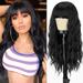 Long Black Wig with Bangs Synthetic Wavy Bang Black Wigs for Women Women Long Curly Heat Resistant Black Hair Wig Cosplay Selena Black Wig 24 Inches(Black)