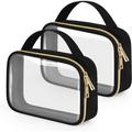 Toiletry Bag 2 Pack Clear Makeup Bags with Handles Quart Size Clear Toiletry Bags PVC Clear Cosmetic Bags for Women and Men Carry on Airport Airline Compliant Bag Black