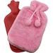 Classic Rubber Hot Water Bottle with Soft Plush Fleece Cover 2000ml (67 fl. oz) Soothing Heat Therapy for Pain Relief for Neck and Shoulders Feet Warmer Menstrual Cramps Stomach Aches (Pink)