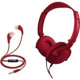 Coby 2-in-1 Combo Folding Over Ear Headphones + Earbuds w/ Built-In Mic CVH-807 - Red