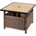 Ebern Designs Wicker Side Table w/ Umbrella Hole, Square PE Rattan Outdoor End Table For Patio, Garden, Poolside, Deck W/UV-Resistant Frame | Wayfair