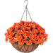 Primrue Faux Silk Flowering Hanging Basket Arrangement in Basket Faux Silk in Orange/Red | 22 H x 17 W x 17 D in | Wayfair